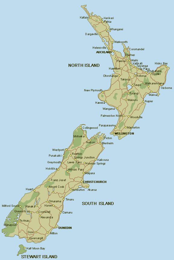 Les villes principales de Nouvelle Zelande